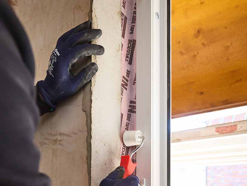 Fensterfolie wird mit Laibung verklebt
